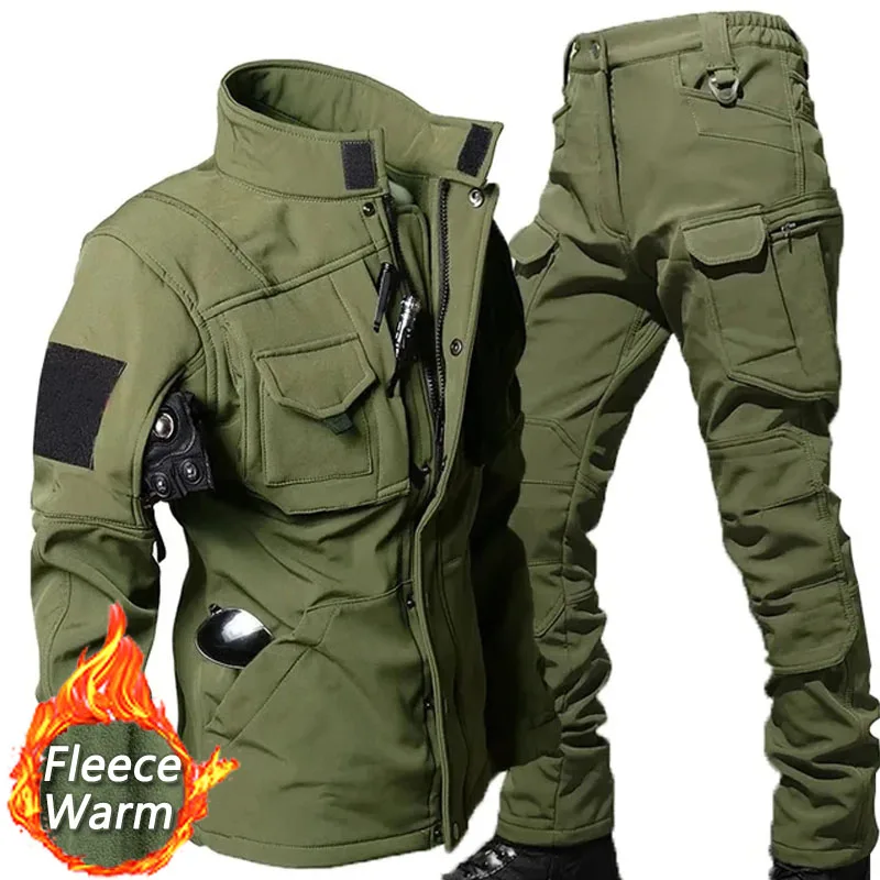 Waterproof Shark Skin Tactical Sets Mens Fleece Soft Shell Combat Jackets windproof Warm Cargo Pant 2 Piece Set waterproof hiking jackets,waterproof jacket,waterproof coats,softshell jackets,tactical combat suit