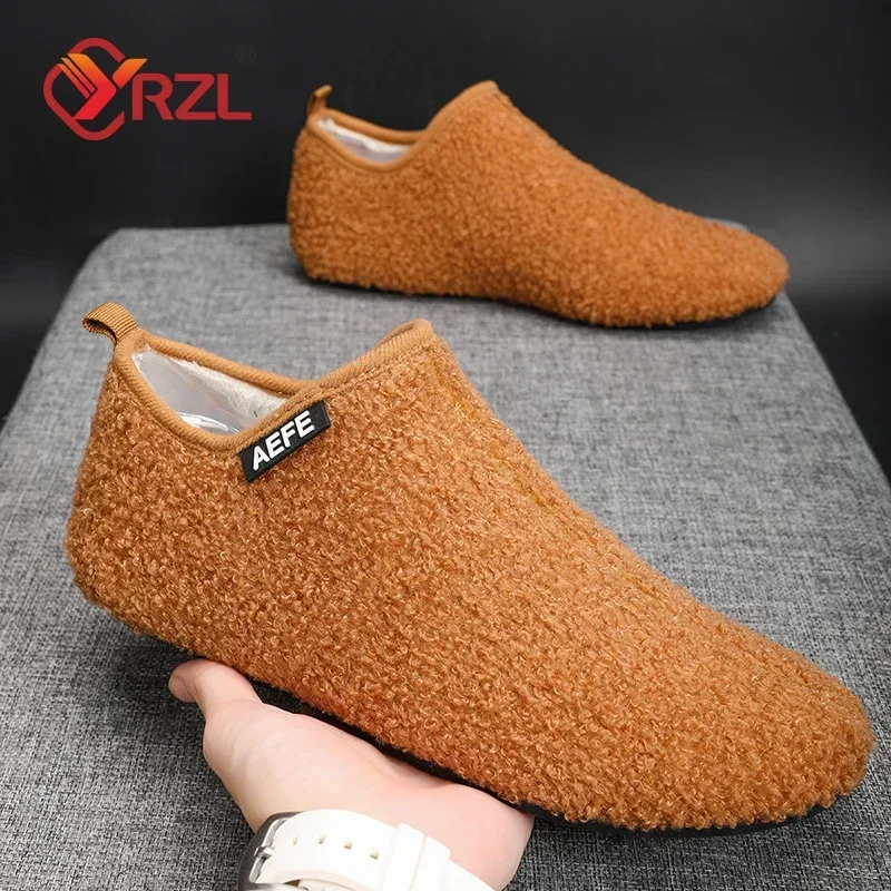 YRZL Winter Cotton Shoes Men Warm Slip on Lightweight Winter Slippers Men Plush Bedroom Home Cotton Loafers Men Warm Shoes