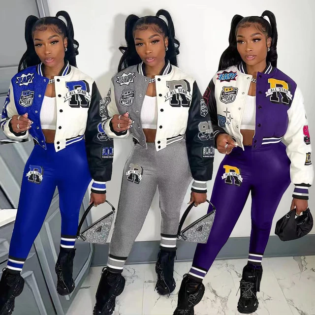 2022 Women Streetwear Two Pieces Baseball Uniform Suit Ladies