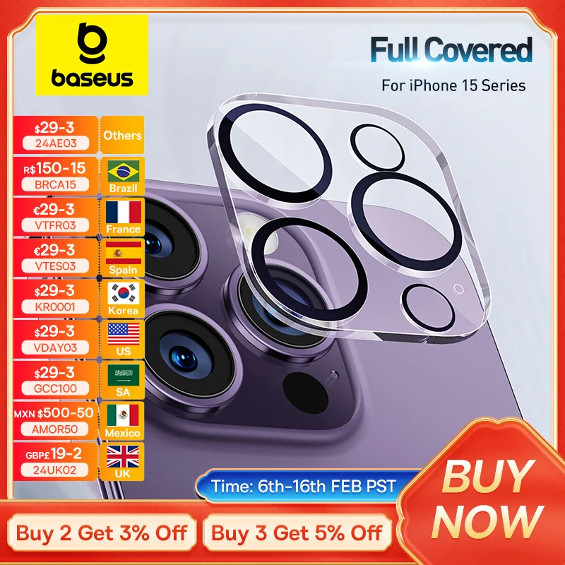 Baseus Protezione Dell'Obiettivo Della Fotocamera Per Iphone 15 Pro Max Full Corning Lens Vetro Protettivo Per Iphone 15 Pro Plus Vetro Dell'Obiettivo