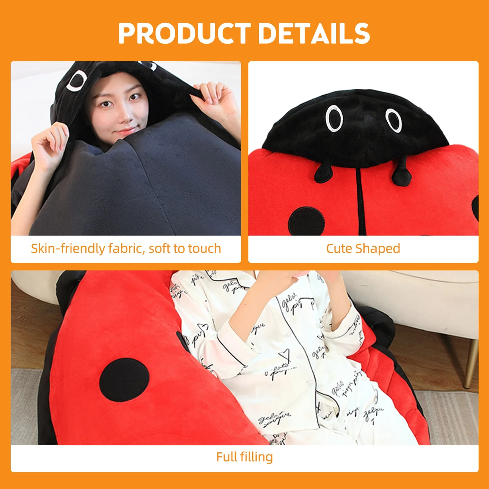 Wearable Ladybug Pillow Cute Warm Sleeping Wearable Plush Removable Oversized 60cm/23in Giant Wearable Ladybug Pillow for Childr