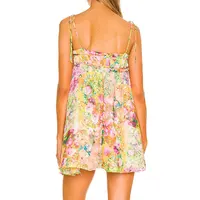 2024 Summer Holiday Bow Ruched Flower Print Suspenders Mini Dress Plus Size S-3XL Women Backless Lacing up Sling Beach Vestidos - Image 3