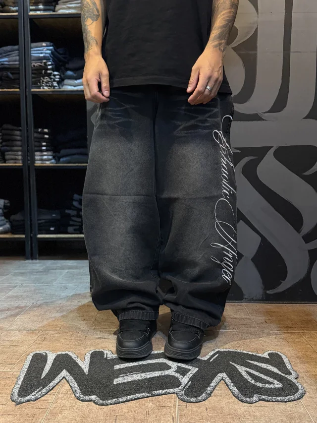 Unisex Black Baggy Jeans Letter Embroidery Wide Leg Washed Denim Streetwear Y2K Casual Relaxed Fit Pants for Men Women 2026 New 2