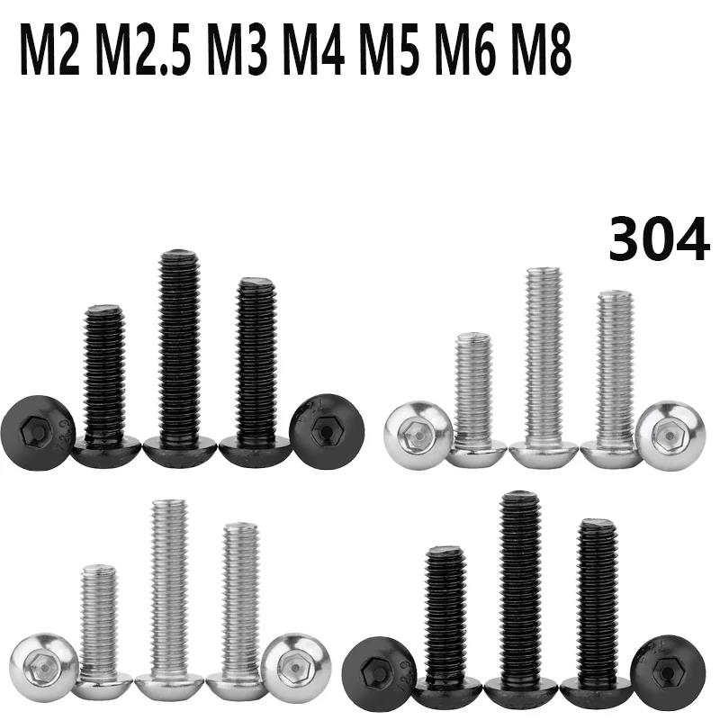 

5-50pcs ISO7380 M2 M2.5 M3 M4 M5 M6 M8 304 Stainless Steel 12.9 Grade Hex Socket Button Head Allen Bolt Screw Round head