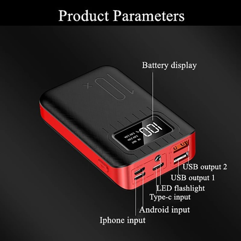 20000mAh Mini Portable Fast Power Bank with LED Flashlight Digital Display Powerbank for iPhone 12 11 13 Samsung Huawei Xiaomi power bank battery Power Bank