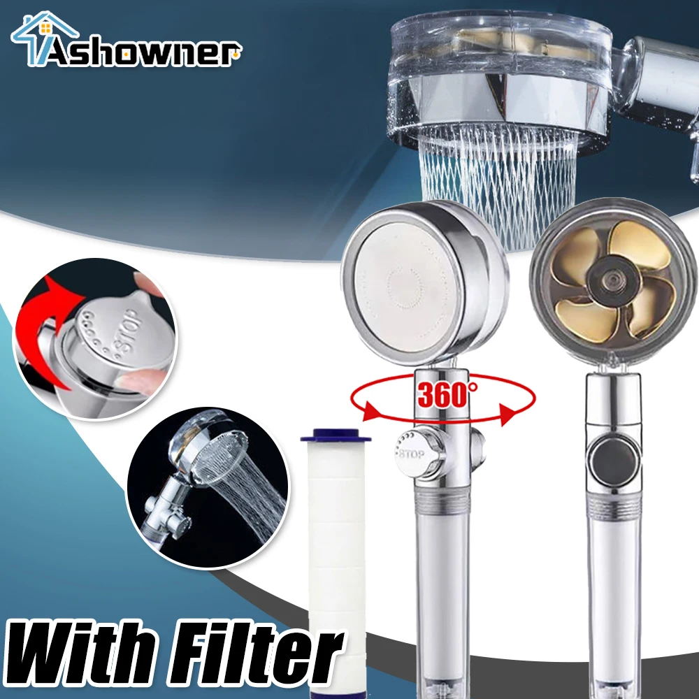 Shower Head High Preassure Water Saving Showerhead with Small Fan Turbo