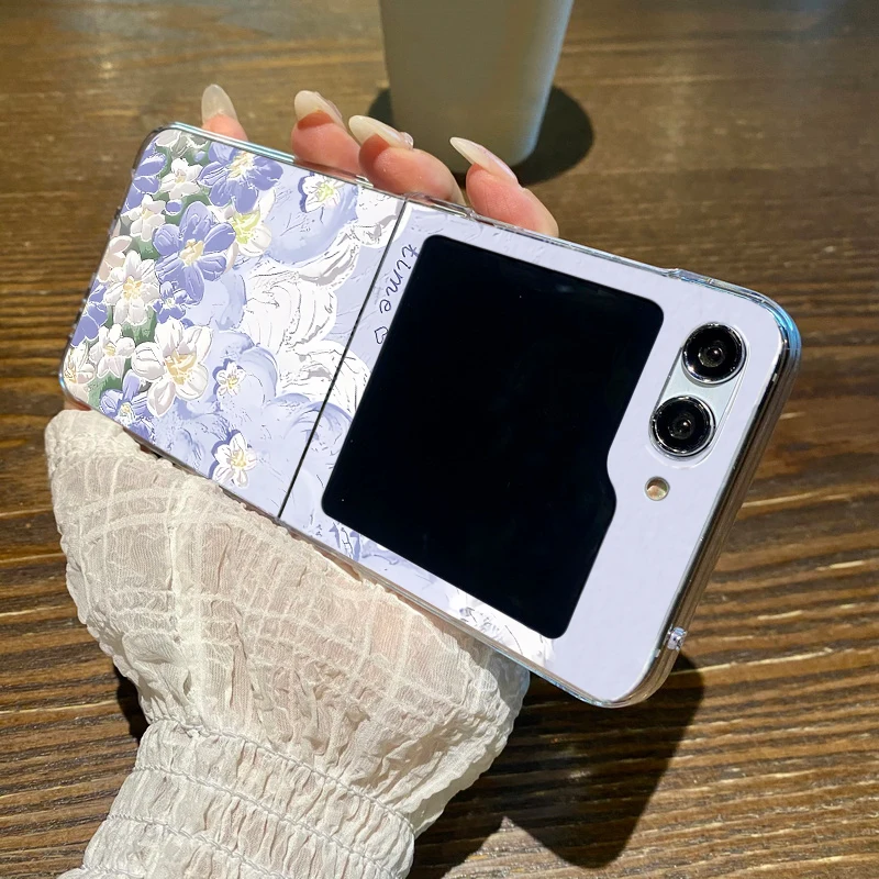 Transparent Flowers Print Case For Samsung Galaxy Z Flip4 Flip5 Flip6 Clear Hard Folding Phone Cover For Samsung Z Flip 6 5 4 3_voghion.com