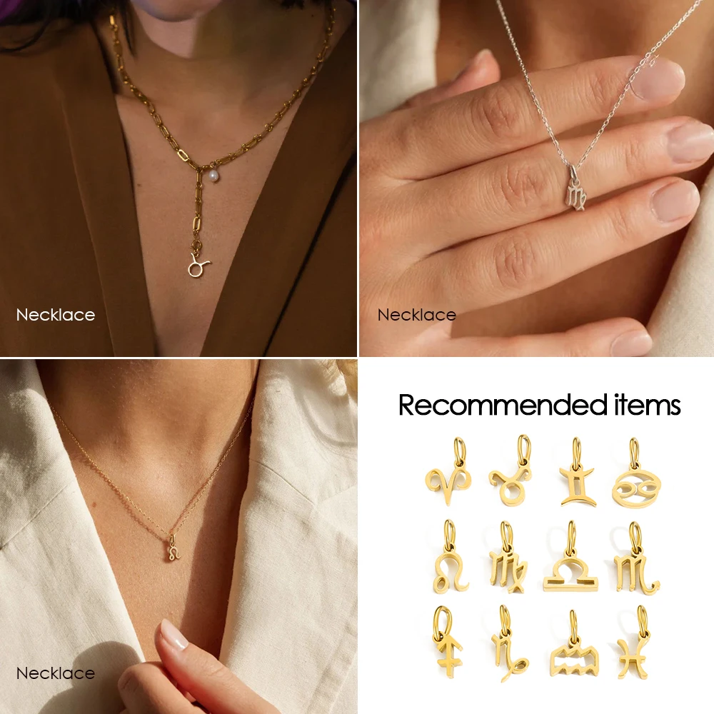12 Sternzeichen Anhänger Edelstahl 14K Vergoldet Konstellations-Charms für DIY Halskette Armband Schmuckherstellung Zubehör – Detail 5