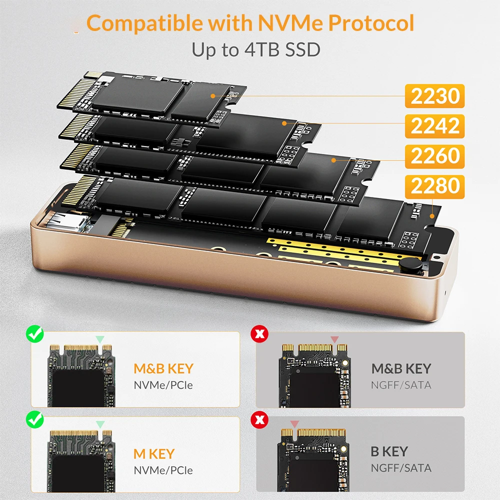 Idsonix-nvme Gabinete Ssd tipo c Usb 3.2 Case de Disco Rígido Externo M.2 Nvme Pcie Suporte m Key b & m Key para Laptop Macbook 10gbps - Imagem 3