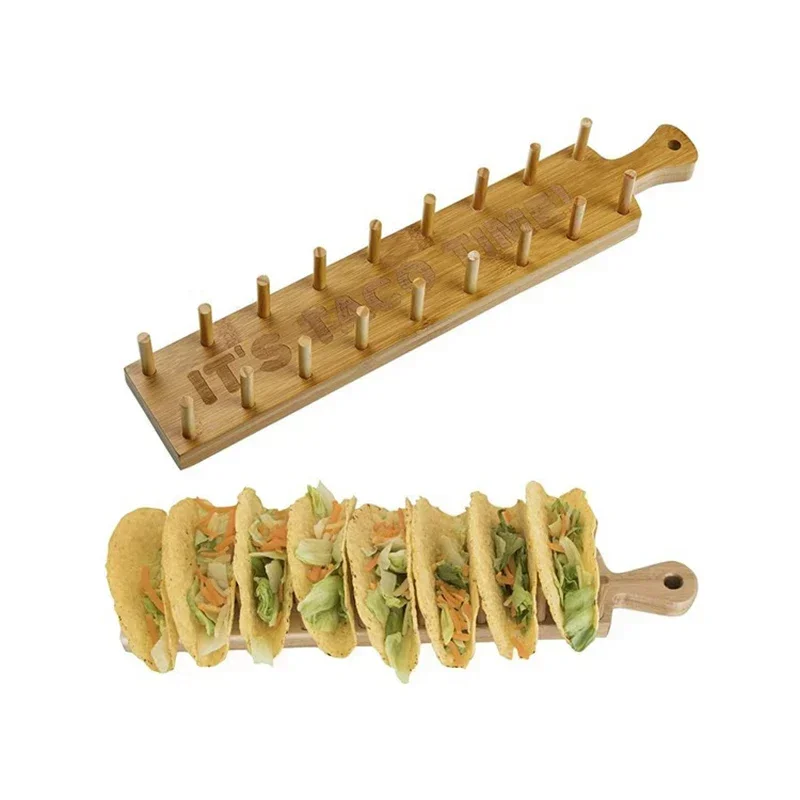 Taco Holder Bamboo Wooden Tacos Holder Potato Chips Corn Roll Rack Tray Shelf Tortilla Burritos Rack Tray Fit for Parties and Restaurants