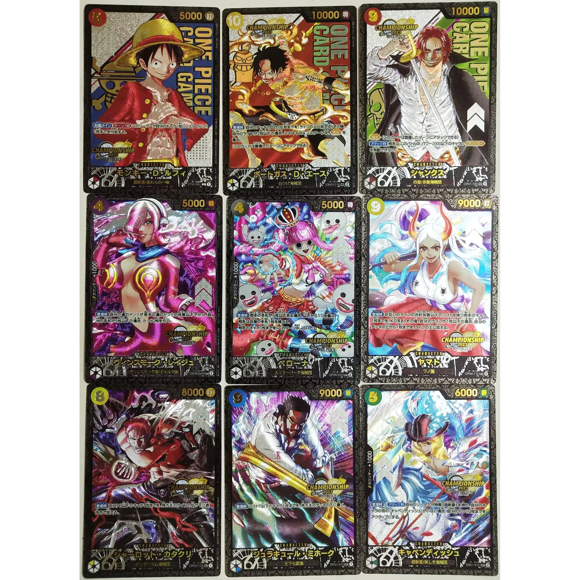 9Pcs/set One Piece Yamato Luffy Ace Perona Reiju Shanks Texture Flash Cards Classic Game Anime Collection Cards Gift Toys