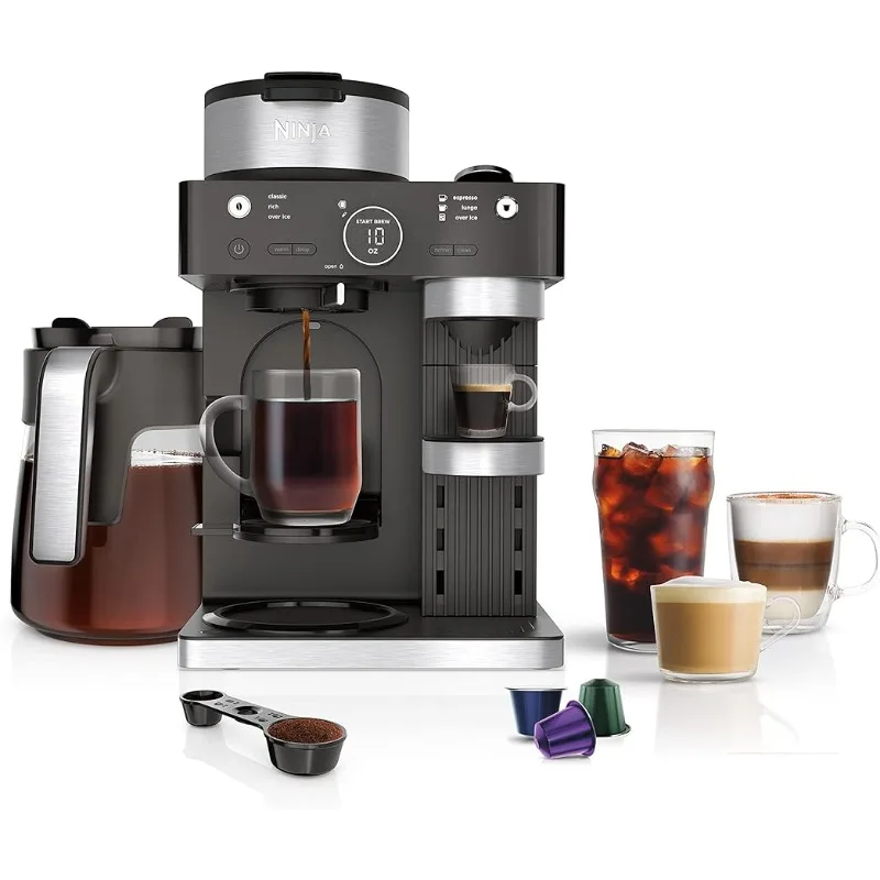 

Ninja CFN601 Espresso & Coffee Barista System, Single-Serve Coffee & Nespresso Capsule Compatible, 12-Cup Carafe