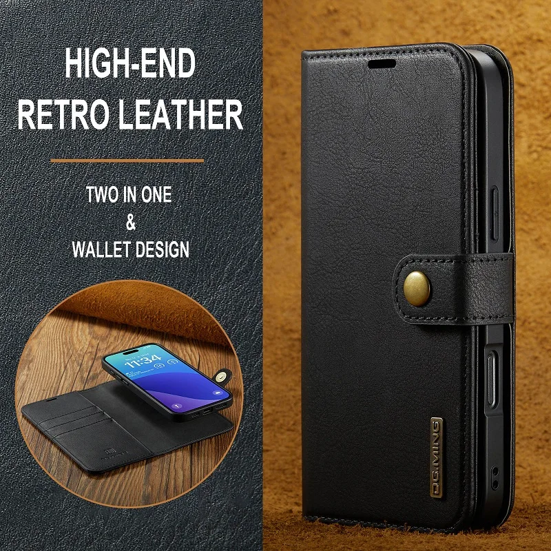Magnetic Cowhide Phone Cover Card Slot Banknote Clip Folding Protective Case For iPhone 16 Pro Max 15 Pro Max 16E 14 13 12