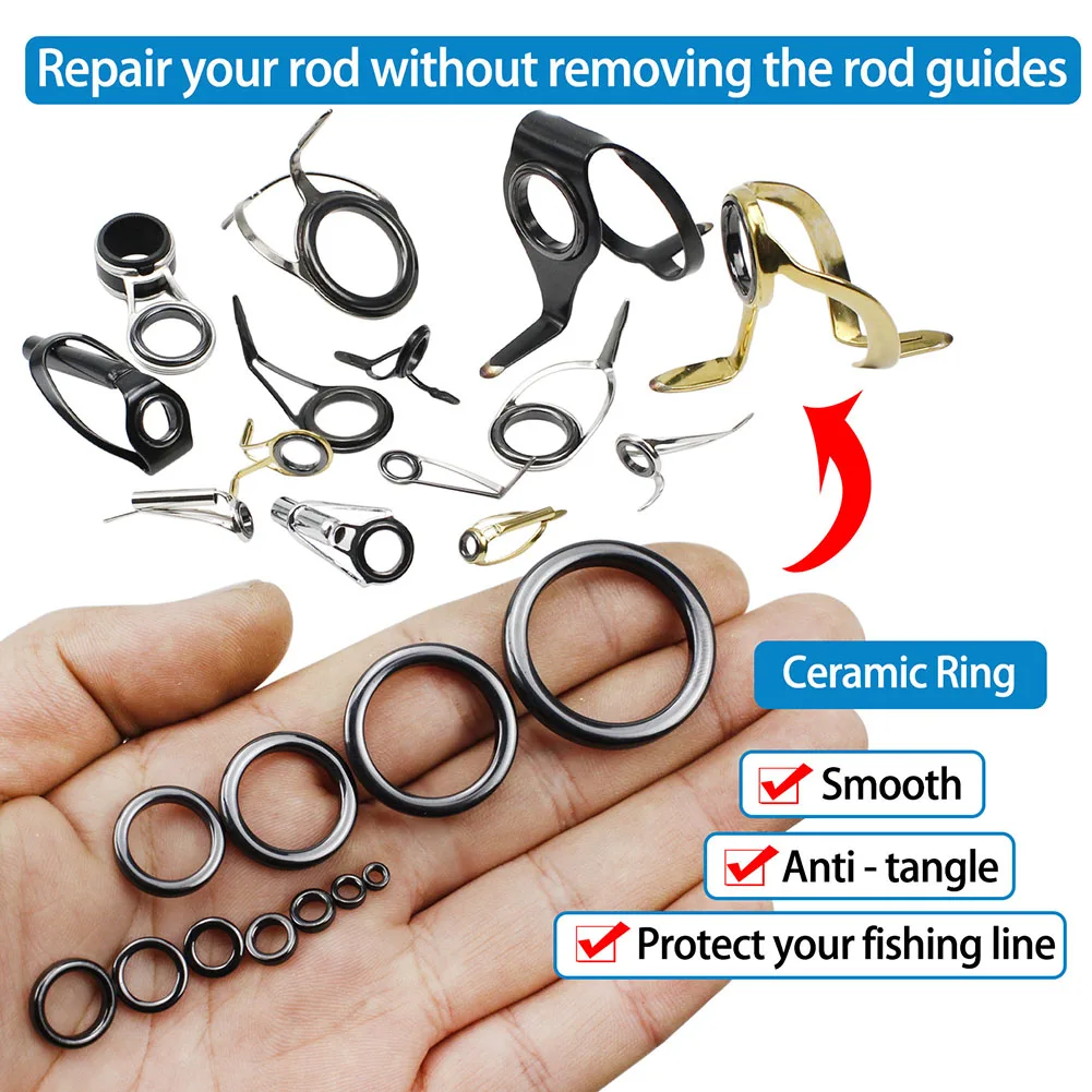 

160x Fishing Rod Repair Kit Ring Rod Eye Replacement Kit Ceramic Guide Ring DIY Fishing Rod Ceramic Guide Rings Sets 4# 5# 6# 8#