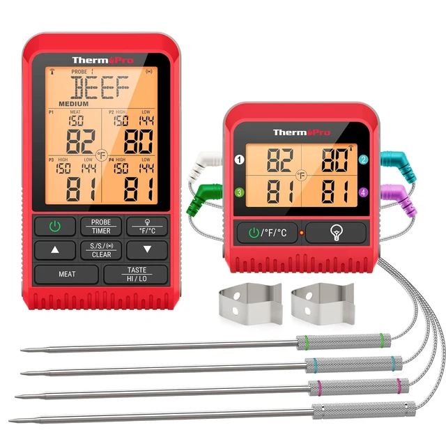 Wireless Meat Thermometer with 4 Probes, 1000FT Smoker Thermometer for  Grilling and Smoking, Meat Probe BBQ