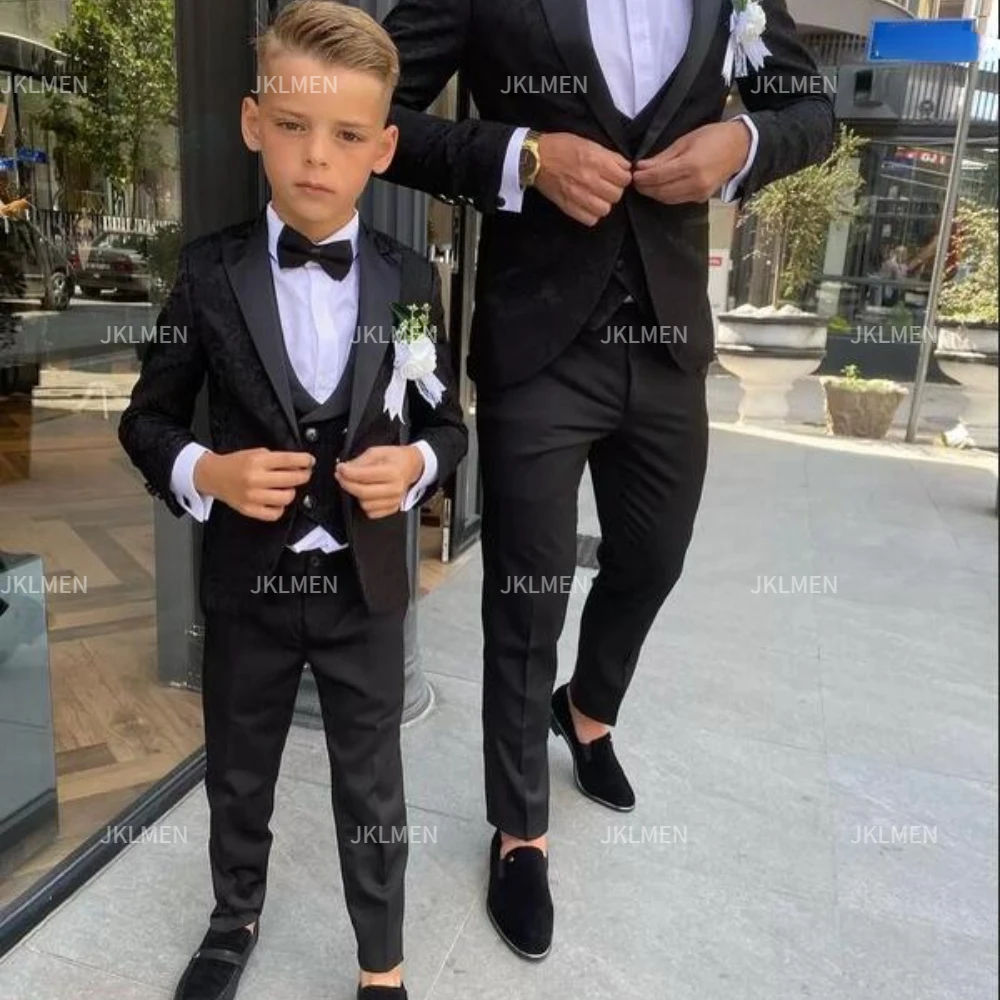 Black Pattern Boy Formal Suits Dinner Tuxedos Little Boys Groomsmen Kids For Wedding Party Prom Suit Wear jackets Vest Pant