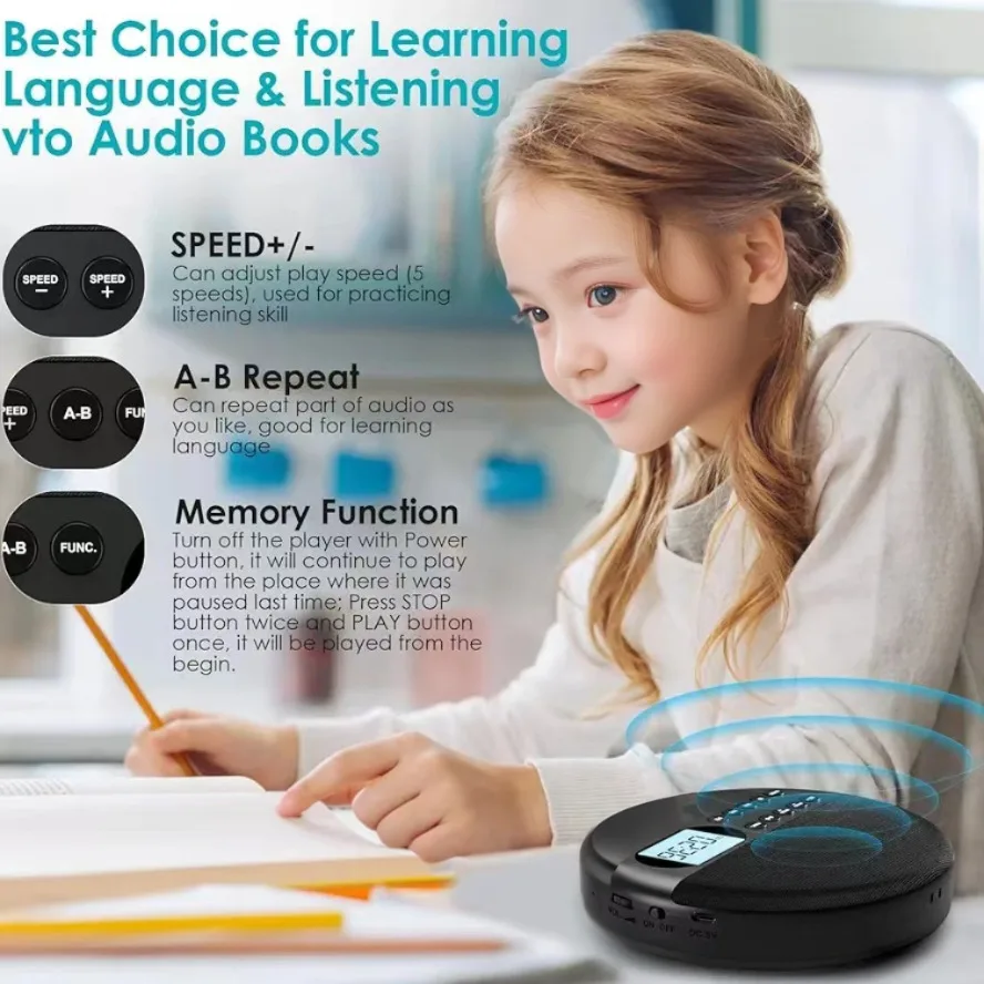 Portable cd player Portable Personal CD Player and MP3 Player Anti Skip Protection dual Stereo Speaker play speed adjust player walk man
