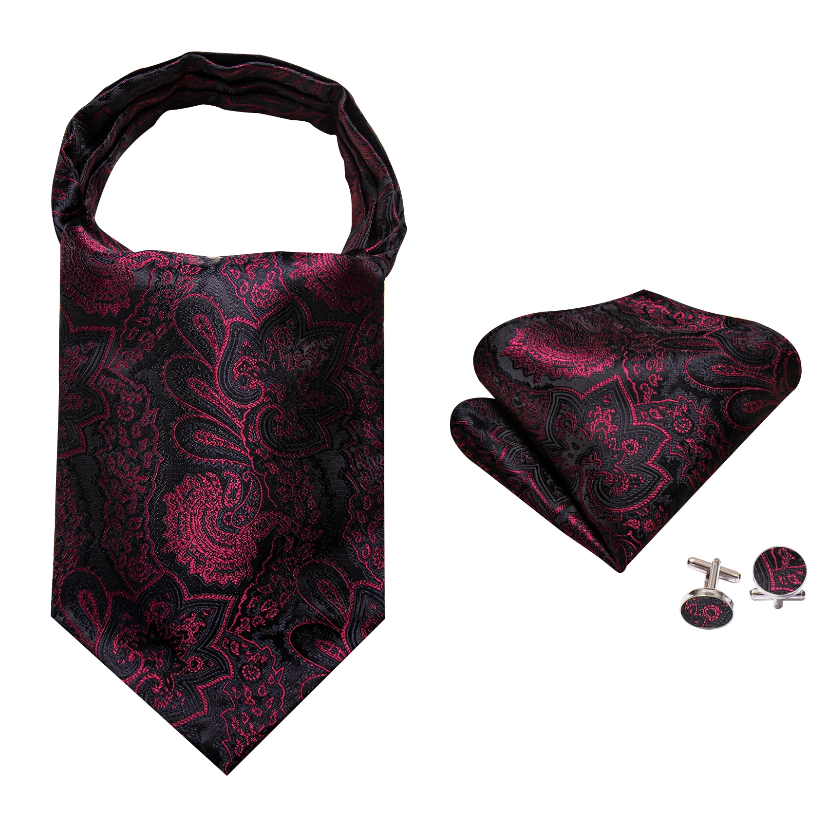 Neck Tie Barry.Wang Silk Men's Ascot Handkerchief Cufflinks Sets Designer Jacqaurd Cravat For Male Formal Casual Wedding Business