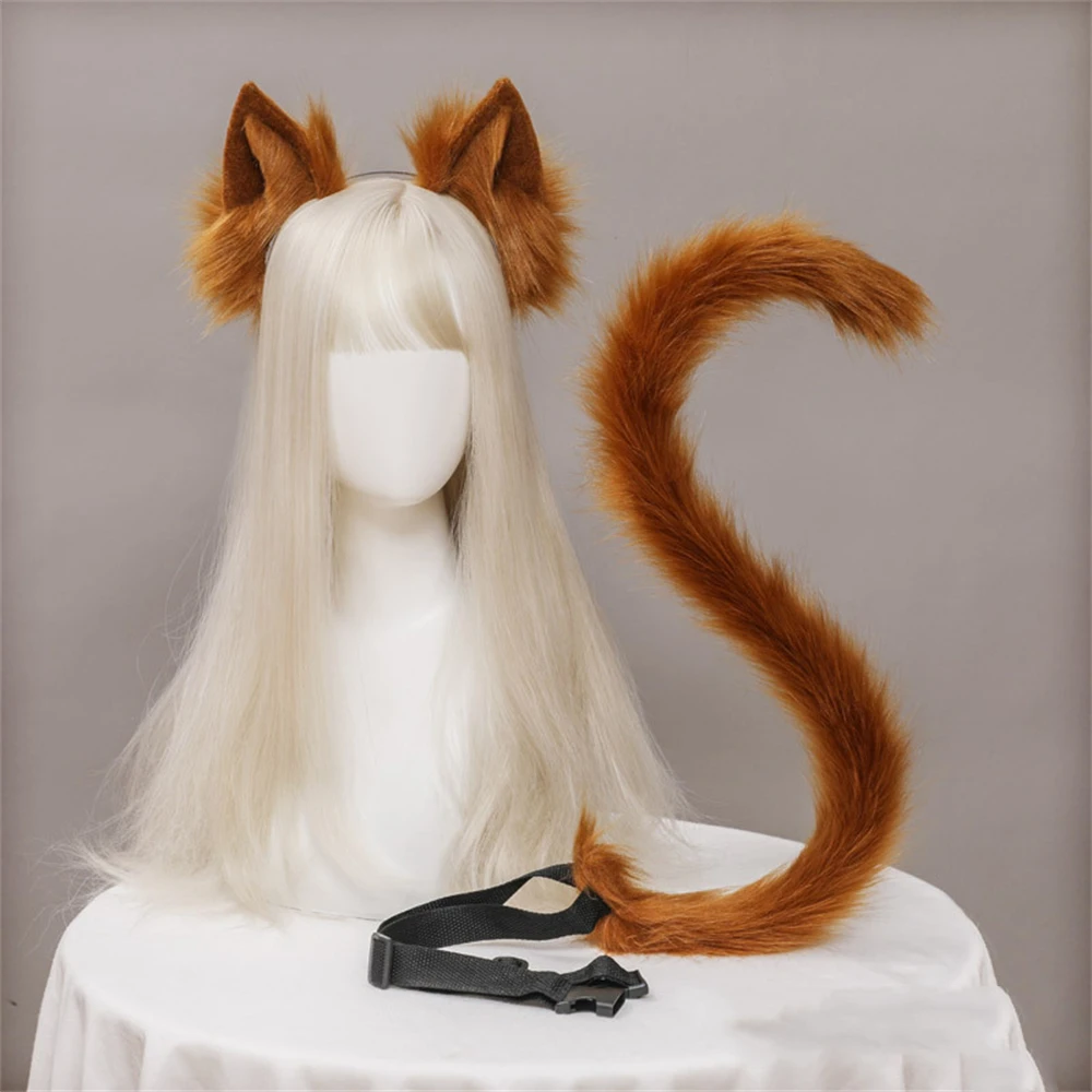 Plüsch Katzenohren Kopfschmuck Cosplay Verstellbares Stirnband Katzenschwanz Cosplay Zubehör Simulation Tierohren Halloween Anzug Geschenk – Detail 7