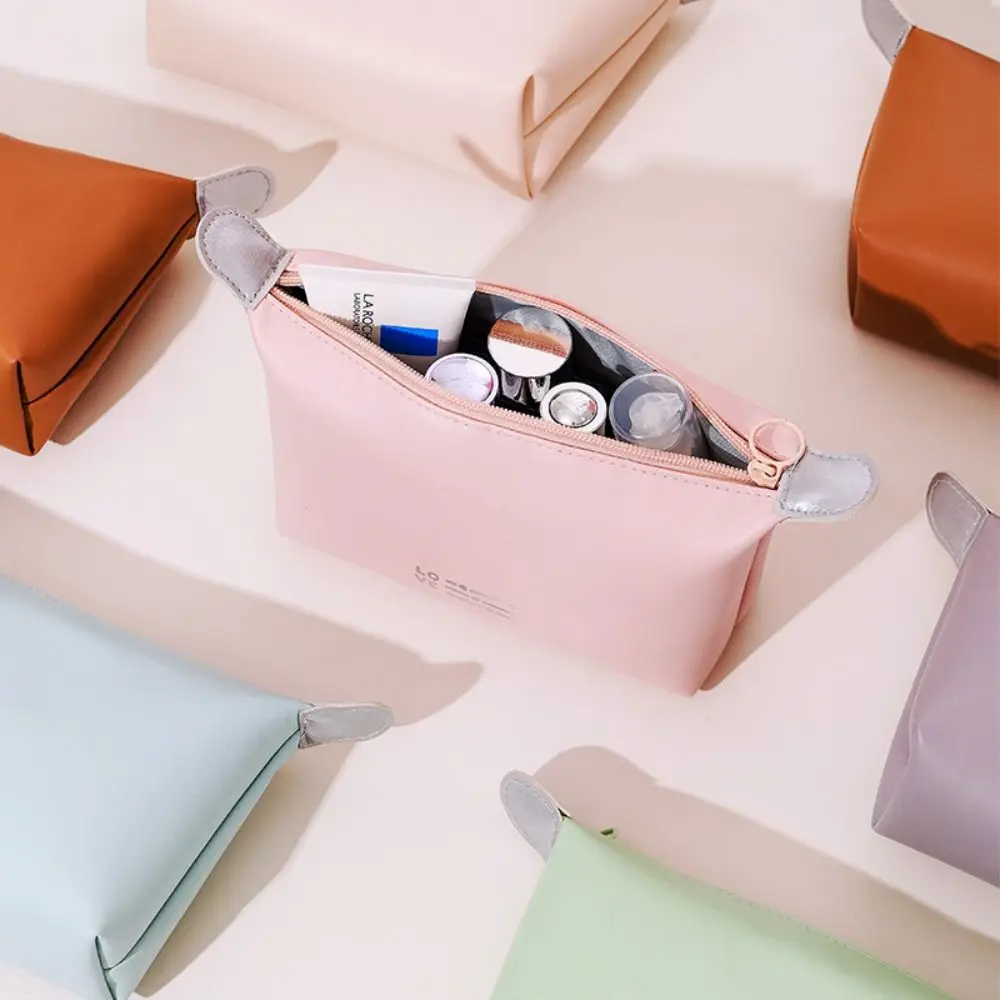

Portable Casual Outdoor PU Cosmetic Bag Solid Color Travel Organizer Women Toiletry Bag Zipper Wash Pouch Korean Storage Bags