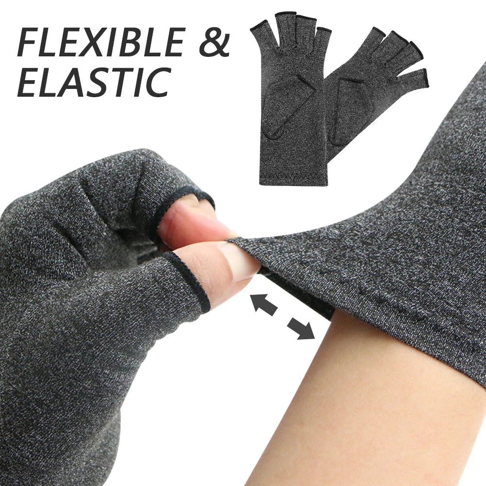 1 Pair Arthritis Compression Gloves Half Finger Therapy Gloves Wrist Support Joint Pain Relief Hand Brace Women Men Wristband 4