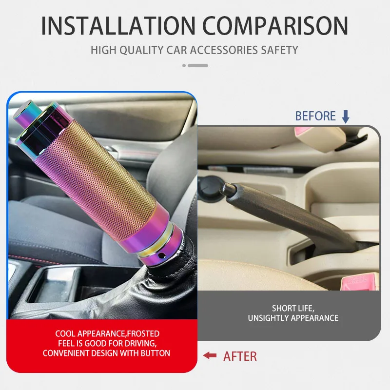With Button Car Handbrake Universal Aluminum Frosted Feel Hand Brake Lever Parking Protection Cover Grip Stop Auto Accessories handbrake button
