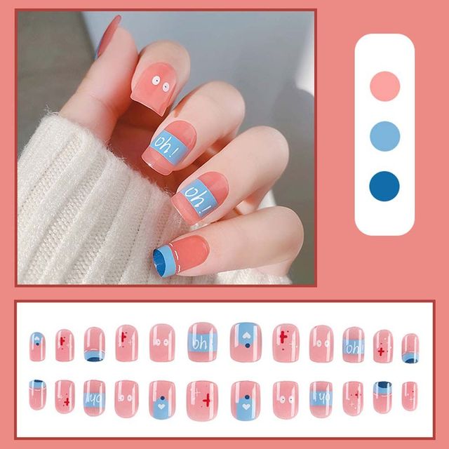 on False with Designs Set Bowknot Cartoon Animal Decal Fake Nails Art Heart Point Full Cover Artificial Short Nail Tips