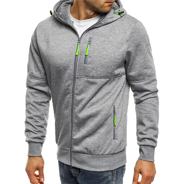 Covrlge Spring Men's Jackets Hooded Coats Casual Zipper Sweatshirts Male Tracksuit Fashion Jacket Mens Clothing Outerwear MWW148 Lightgray
