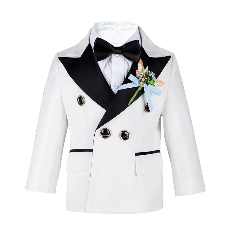 Boys White Jacket Pants Tie 3Pcs Photograph Suit Baby Kids 1 Year Birthday Set Children Wedding