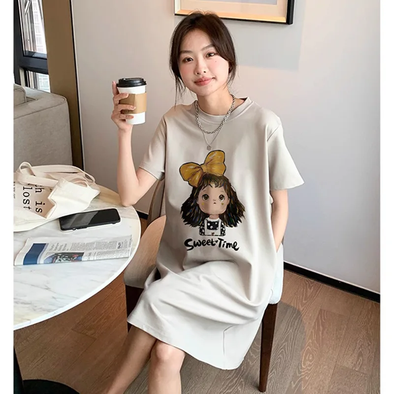Maternity Summer Dress New Maternity Dress Fashionable Casual Sweet Age Reduction Loose Large Size Small T-Shirt Skirt - 4