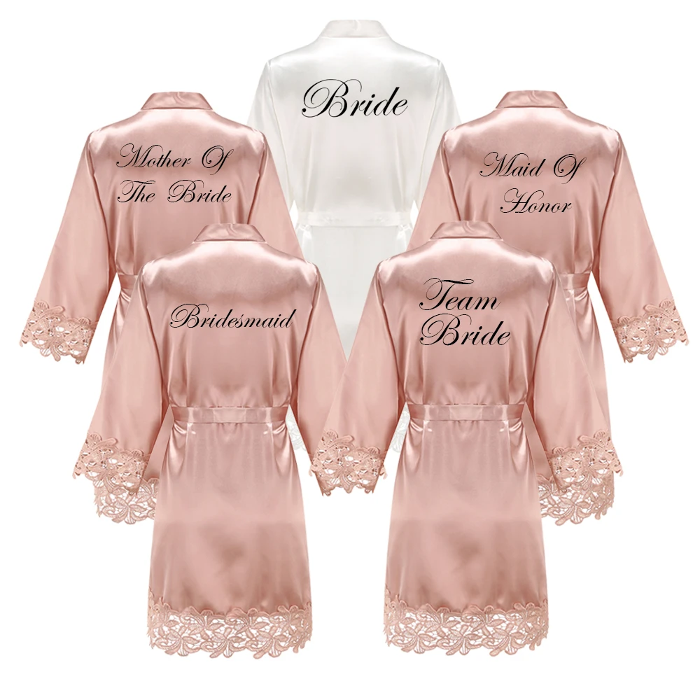 Women Sleepwear Bride Robes Silk Robe Sleepwear Pajamas Satin Pajamas Wedding Robe Bridesmaid Sister Mother of the Bride Robes Lace Robe Female Lace Bathrobe Womens Robes Rose Gold