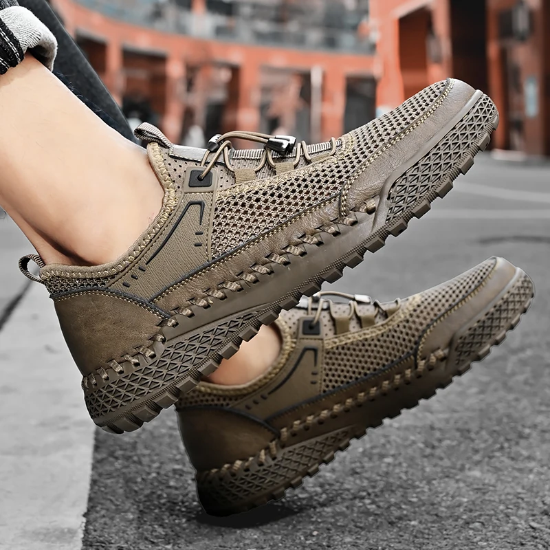 Soft Hot Sale Cool Casual Flats Moccasins Breathable Casual Mens Summer Shoe Business Mesh Walking Shoes Hollow Out Men Sneakers