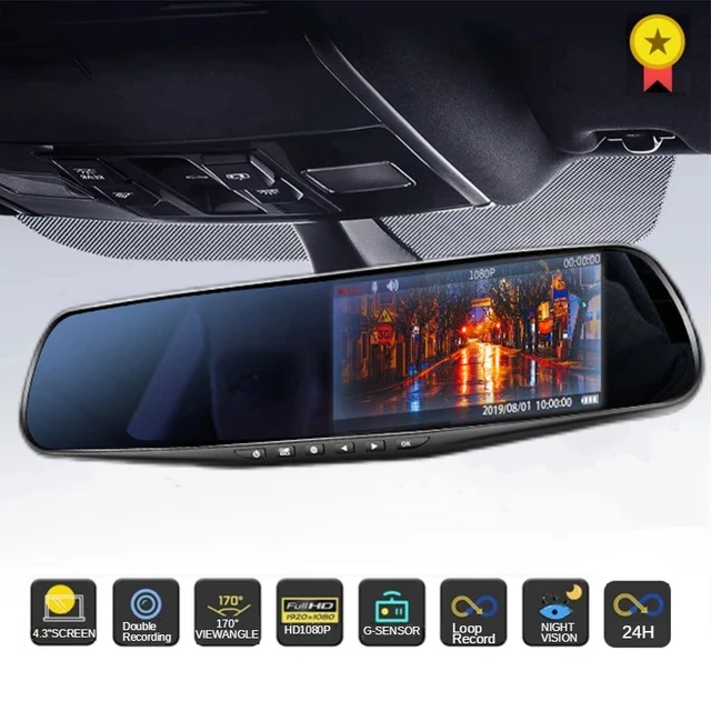 4.3Dual Split Screen Mirror Monitor Car Front Side Rear View Reverse 2  Cameras