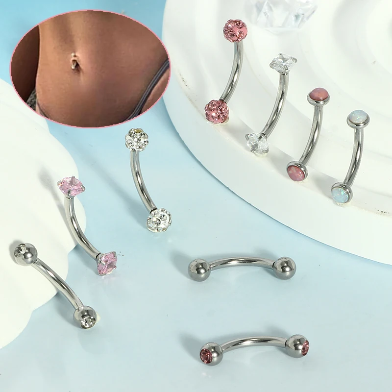 1Pcs 14G Stainless Steel Belly Button Piercing 8/10MM  Women Internally Threaded Small Navel ring Curved Barbell Body Jewelry
