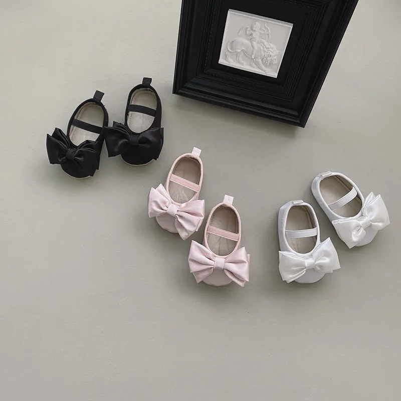 Newborn Baby Girl Classic Bowknot Rubber Sole Anti-slip PU Dress Shoes First Walker Toddler Crib Shoes baby shoes