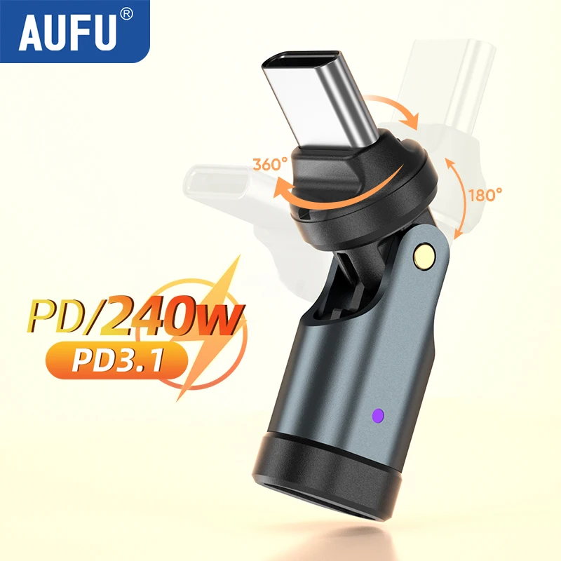 OTG Adapter AUFU PD240W USB C to Type C 540 Rotation Type-C Male to Female for Macbook Xiaomi Samsung