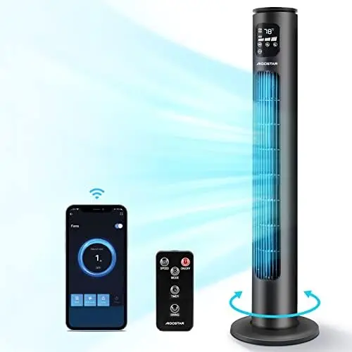 Smart  Fan Oscillating Cooling Fan with Remote, Works with Alexa/Google Quiet Bladeless Standing Fans for Home Bedroom Living Ro