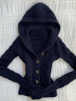 Fashion Vintage American Solid Knitted American Cardigan Harajuku All Match Punk Jumpers Y2k Aesthetic Spring Autumn Clothes 1