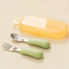 2PC Baby Silicone Stainless Steel Spoon Set Children's Training Fork Spoon Portable Baby Feeding Utensils Tableware Set With Box 3