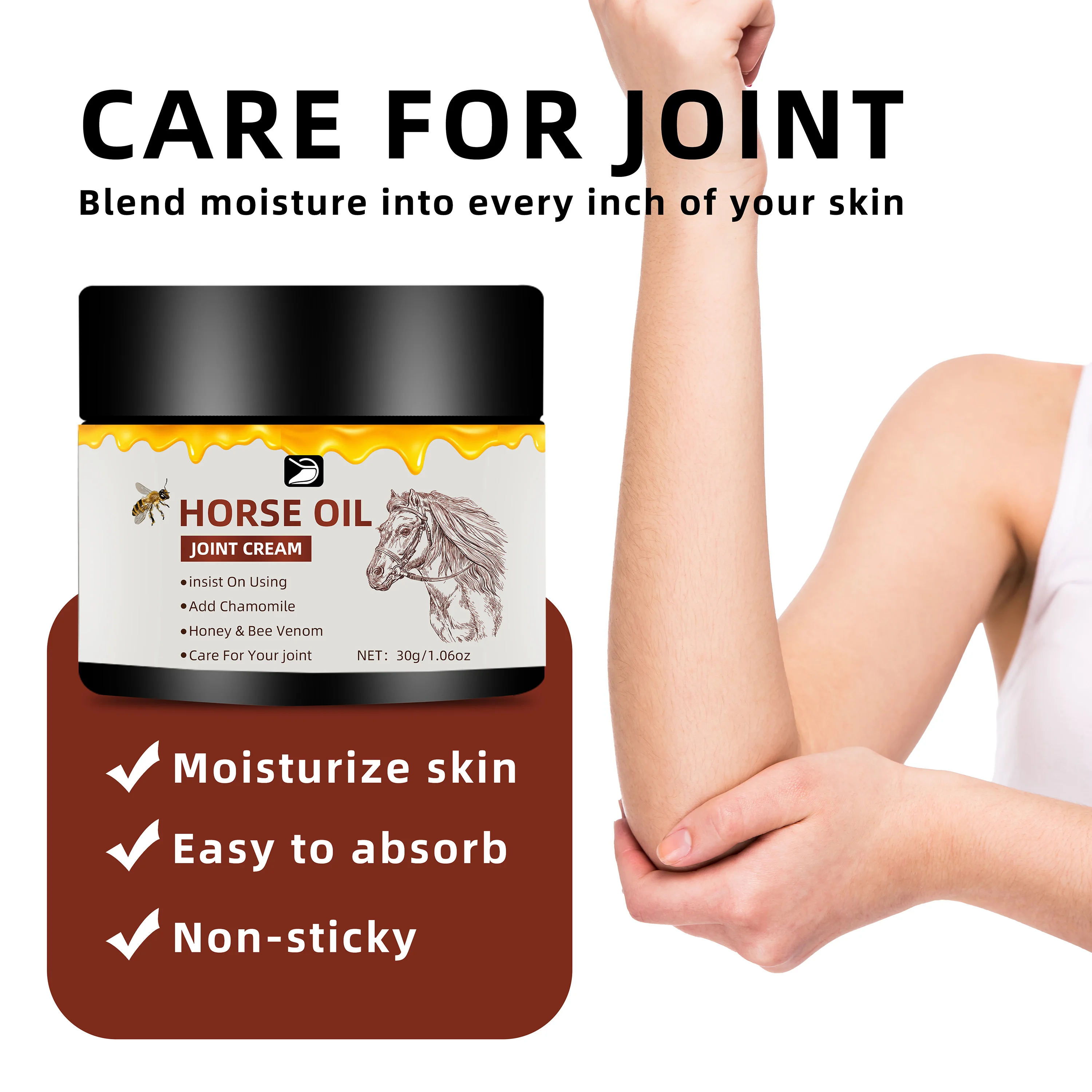 Horse Oil Joint Cream - Fast Absorbing, Non-Greasy Moisturizer for Elbows, Knees & Joints. Fragrance-Free, All Skin Types. 30g/5 - immagine 5