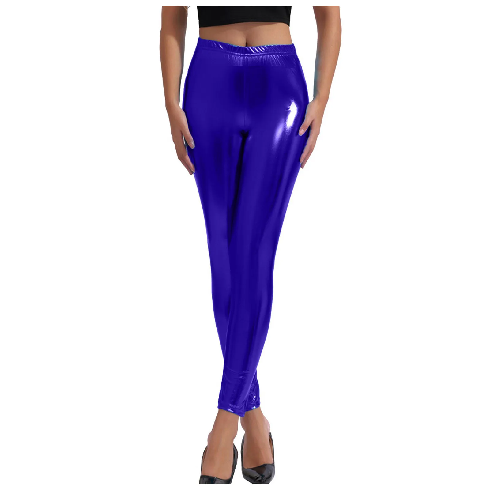 Women's Stretchy Faux Leather Leggings Sexy Metallic Color Wetlook High Waisted Tights Leggongs Slim Fit Clubwear Summer Pants