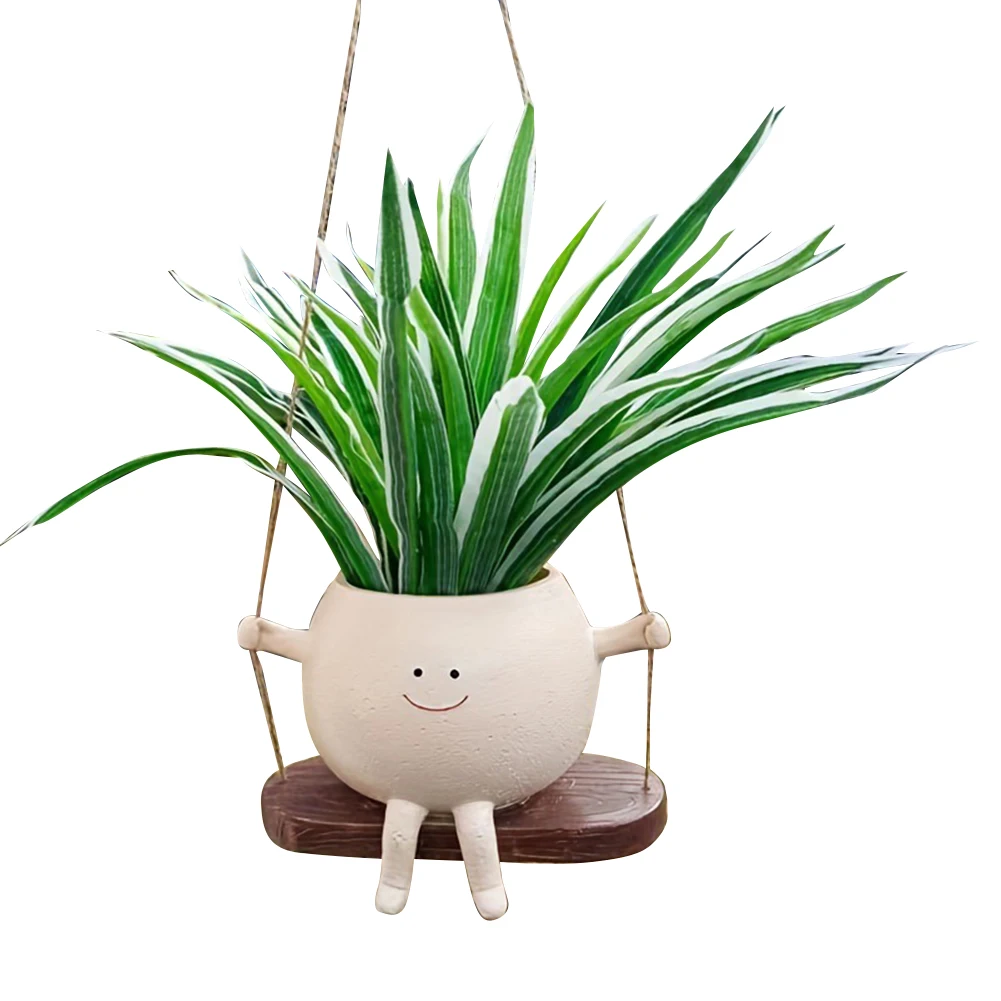 

Smiling Face Flower Pot Resin Hanging Hammock Planter Creative Smile Face Flower Container for Indoor Outdoor Plant