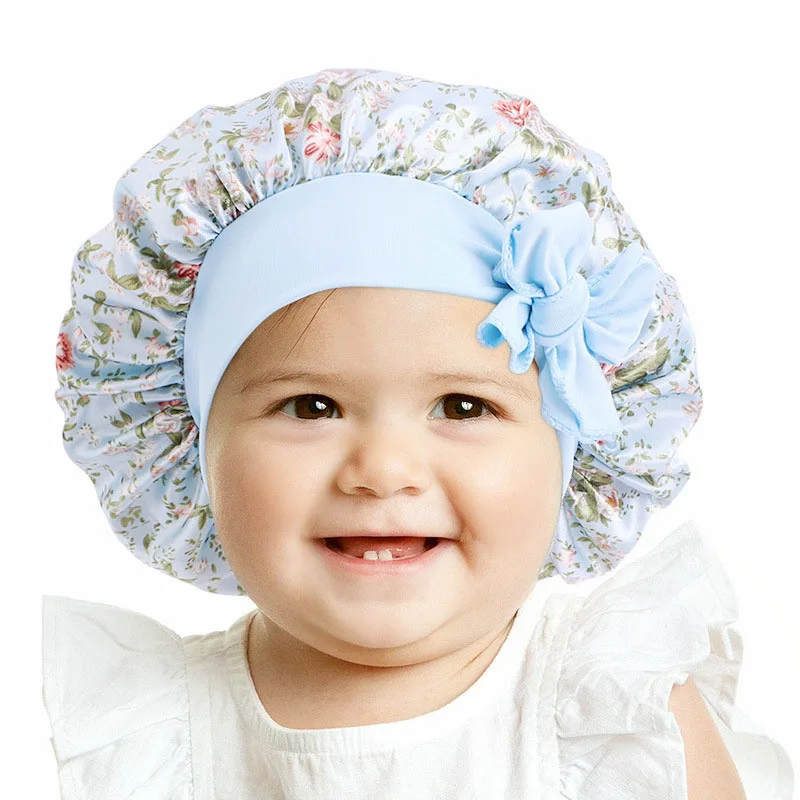 

Satin Bonnet For Children Night Sleep Cap African Pattern Floral Print Bonnet Kids Girls Soft Hair Cover Hat Hair Care Turban
