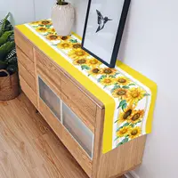 Yellow Sunflower Linen Table Runner Watercolor Summer Flower Washable Dresser Scarf Table Decor Wedding Dinning Home Party Decor 4