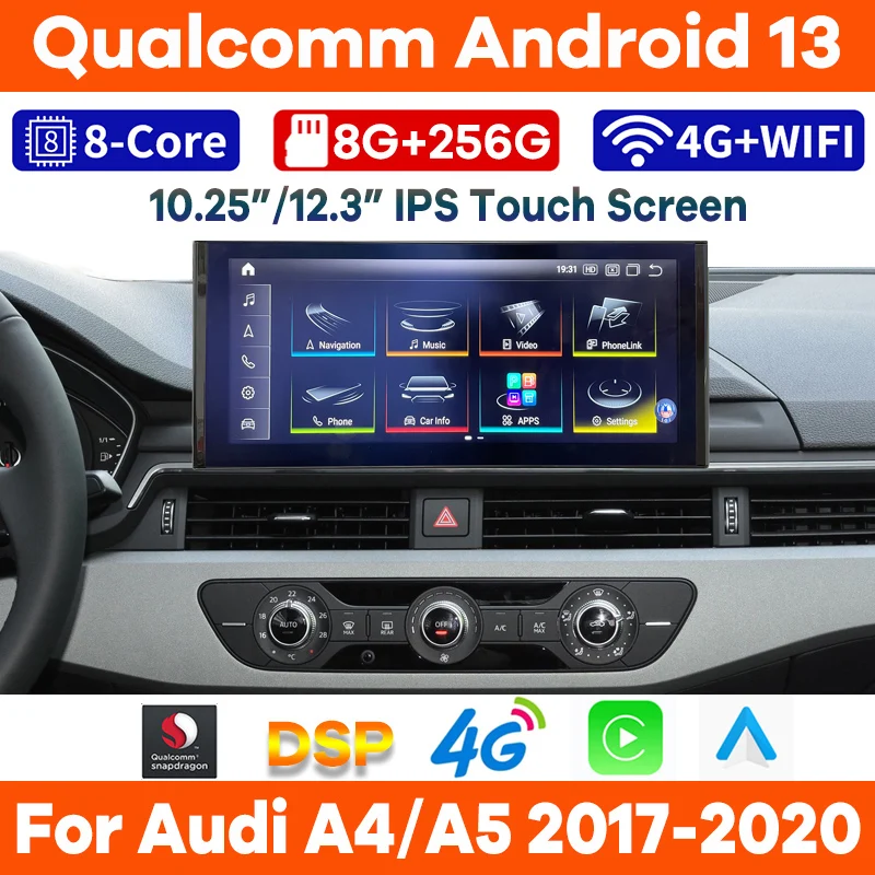 

Qualcomm 8+256G Android 13 Car Video Player for Audi A4 B9 A5 2017-2020 Auto Radio Audio Multimedia GPS CarPlay Screen Headunit