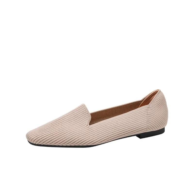 Spring Summer 2024 New Flat-bottomed Square Head Breathable Comfort Women's One Kick Knitted Casual Shallow Shoes Comfortable
