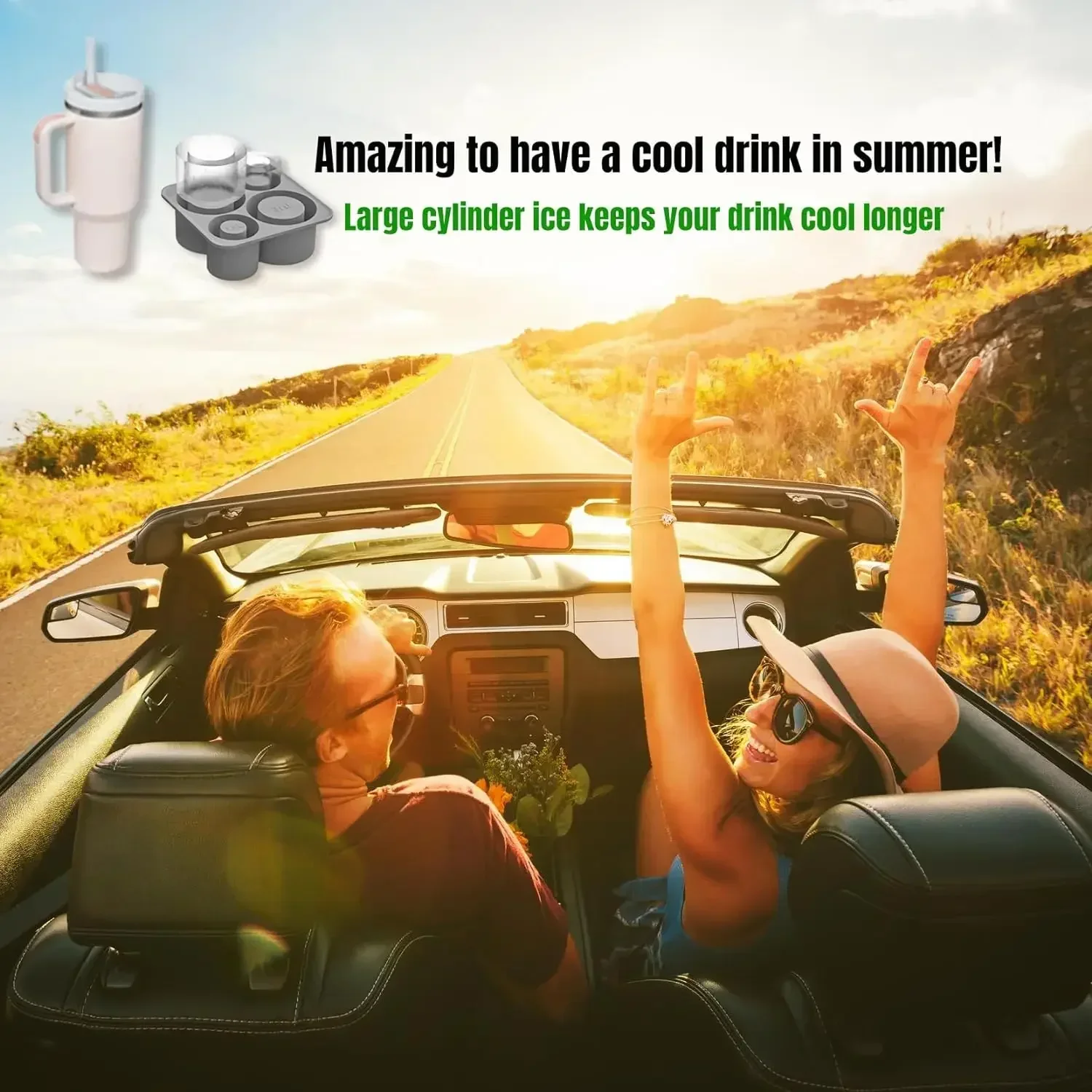 Ice Cube Tray Mold for Tumbler Stanley Cup Silicone Cylinder Ice Cube Maker Mold with Lid For 20oz 30oz 40oz ice mold
