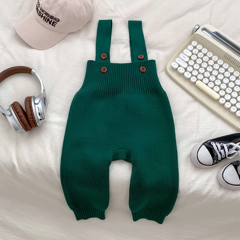 Autumn Infant Baby Knitted Jumpsuit Overalls Toddler Baby Boys Girl Trousers Knitted Solid Color Newborn Pants Baby Trousers Cotton Pants Baby Leggings