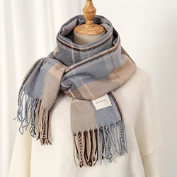Cozy Winter Plaid Cashmere Pashmina Shawl with Tassels (DG157-04)