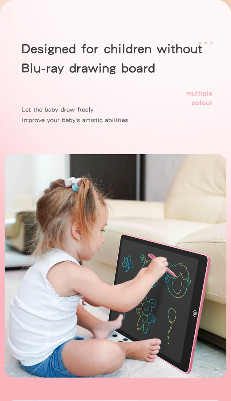 16 Pouces Tablette d'écriture pour Enfants, Tablette de Dessin LCD Tableau | avec Fonction de Verrouillage D'effacement, Cadeau Surprise pour Filles Garçons de 2-8 Ans, Rose